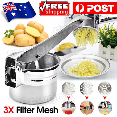 $18.95 • Buy Potato Ricer Masher Fruit Press With 3 Discs Professional All Stainless Steel AU