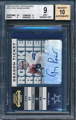 $88 • Buy 2003 Playoff Contenders #156 AU: TONY ROMO RC Rookie AUTO Cowboys 999 ~ BGS 9 10