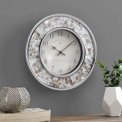 FirsTime & Co. Pearl Mosaic Wall Clock 10.25  Beach Stone Ivory • $57.45