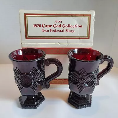 1982 Vintage Avon 1876 Cape Cod Collection Two Pedestal Mugs 5  Inch New In Box • $9.95