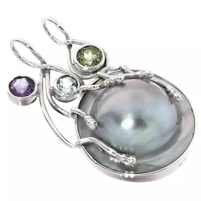 925 Silver Mabe Blister Pearl Peridot Topaz Amethyst Sterling Pendant 1 1/2  • $44.95