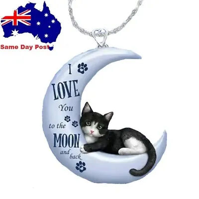 Cute Cat Kitten Pendant Chain Charm  I Love You To The Moon And Back  Chain • $8.95