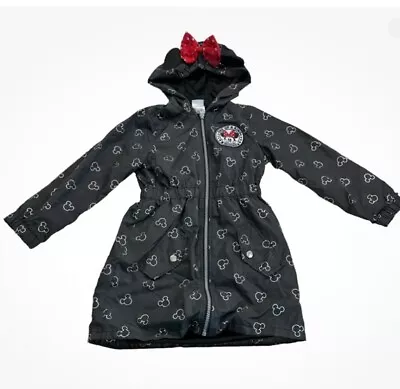 Disney Kids Black Rain Jacket Minnie Mouse Girls Size 6 Hooded Red Bow Ears • $19.99