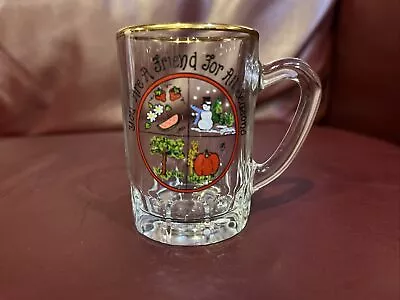 Illustrated Clear Glass Mini Mug Stein With Handle And Gold Rim Made In France • $3.50