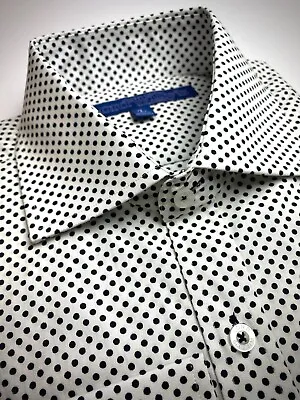 DESIGNER Mens Polka Dot Dress Shirt White And Black. Size L. 17.5/36.25  Cotton. • $29.99