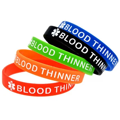 4 Pack Adult Blood Thinner Medical Alert ID Silicone Wristbands Bracelets Safety • $9.99