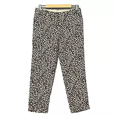 J Crew Womens Pants 4 Cafe Capri Ivory Brown Linen Animal Print Cropped Classic • $17.49