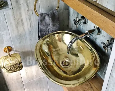 Brass Oval Drop In Sink Brass Moroccan Sink Hammered Gold Color Round / Ovale • $259.04