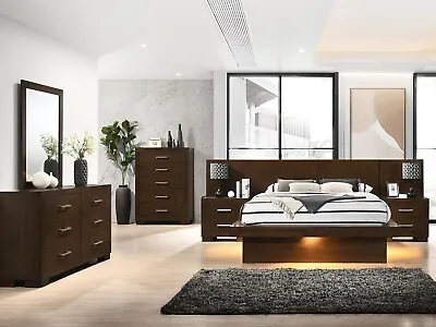 NEW SPECIAL Modern Glossy Brown 5 Piece Queen King Bedroom Set Furniture IA90 • $2065.97