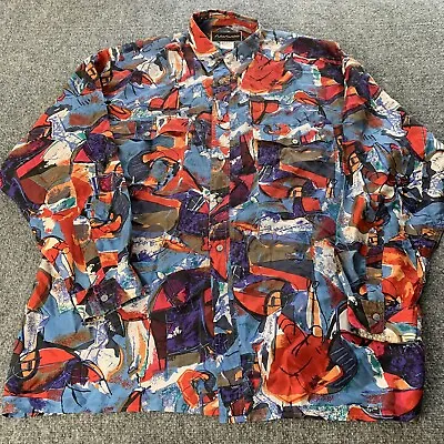 VTG Substudio Mens Button Up Long Sleeve Party Shirt Abstract Silk Size XL • $16