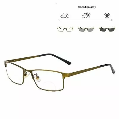 Mens Bifocal Reading Glasses Transition Photochromic Gold Retro 1.0 ~ 4.0 UK HOT • £10.89