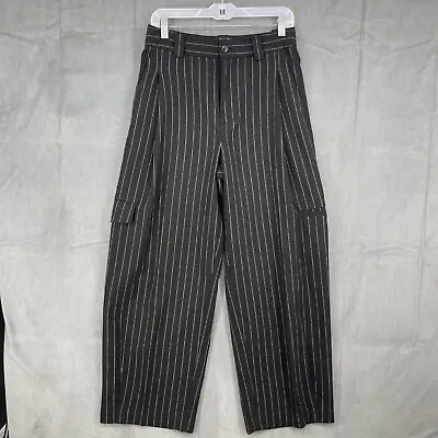 Madewell Cargo Pants Women 4 Black Pinstriped Baggy Oversized Italian Fabric • $39.99