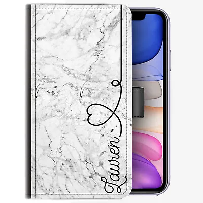 Personalised Initial Phone Case;Grey Marble PU Leather Cover With Custom Name • $54.11