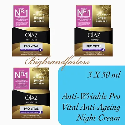 £17.95 • Buy Olay Anti-Wrinkle Pro Vital Anti-Ageing Night Moisturiser 50ml -3 Pack RRP £36