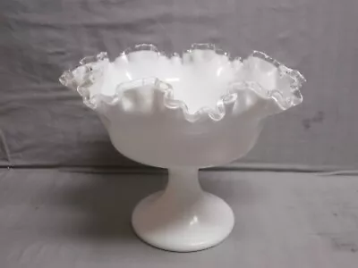 Vintage Fenton Milk Glass Ruffled Candy Dish Pedestal Compote Silvercrest Edge • $12.99