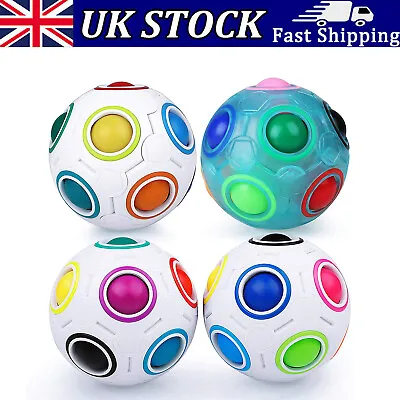 4PC Magic Rainbow Fidget Ball Toy Speed Cube Brain Teaser Stress Relief UK Stock • £9.89