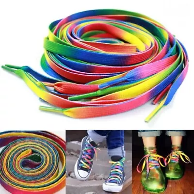 3 Pairs Shoe Laces Flat Coloured Rainbow Boot Ties Kids Adult Trainer 8mm Wide • £3.25