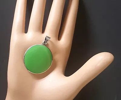 Vintage Lime Green Turquoise Round Pendant 925 Sterling Silver • $29.95