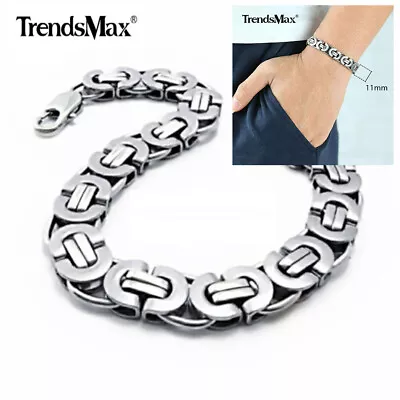 11mm Heavy Silver Flat Byzantine Stainless Steel Chain Bracelet Men's Link 8.5  • $8.54