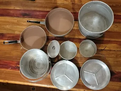 Antique/Vintage Camp Mess Kit Kitchen Pots Pans Plates Cup. 15 Piece Set. • $85