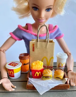 1:6 Handmade Bags Dollhouse Miniature Clay Fast Food Burger Fries Family Meal • $11.99