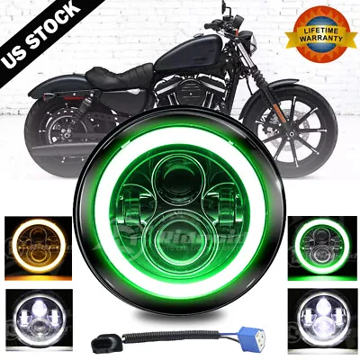 7  LED Headlight Green Angel Eyes For Harley-Davidson Honda Yamaha Motorcycle US • $29.99