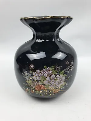 Vintage Oriental Black Floral Cart And Flowers Vase • $15