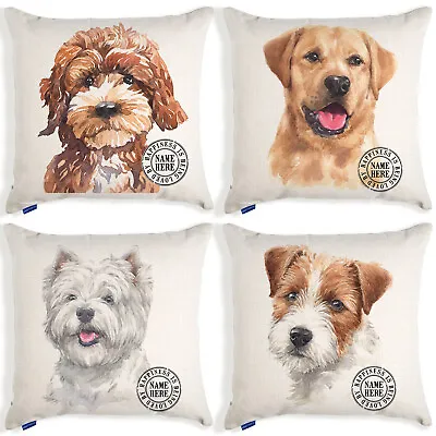 Personalised Dog Portrait Cushion Cover Watercolour Linen Christmas Birthday • £12.95