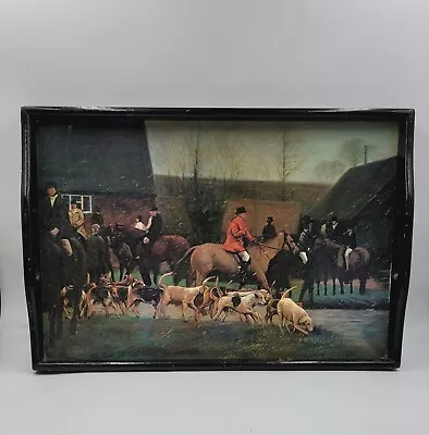 Vintage English Fox Hunt Scene Equestrian Hound Horse Wood Serving Tray • $38.25