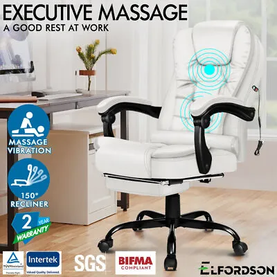 ELFORDSON Gaming Office Chair Racing Executive Footrest Computer Seat PU Leather • £79.99