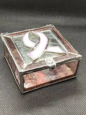 Breast Cancer Awareness Stained Glass Trinket Box Keepsake Pink Ribbon 3” Rare • $34.99