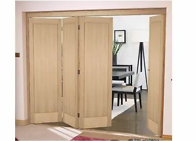 Oak Bifold Doors Internal Folding Shaker 1 Panel Unfinished Door System P10 • £594.99