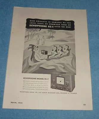 Antique 1945 Ad Echophone Radio Co. Model EC-1 Hogarth Admiral Fleet  • $13.11