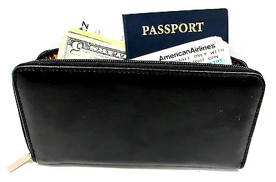 100% Genuine Leather RFID Blocking Womens Wallet Zipper Around 8 Card Slot BLACK • $14.95