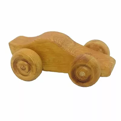 WOODEN Race Car Toy 6”L X 2.5”H X 3”W Handcrafted Vehicle VINTAGE • $6.40