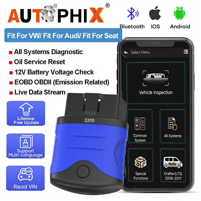 For VW Car Fault OBD2 Scanner ABS SRS Full System Diagnostic Tool Battery Check • $36.99