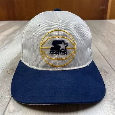 VINTAGE Starter Hat Cap Mens White Blue Snapback Mesh Baseball Casual Men • $9.94