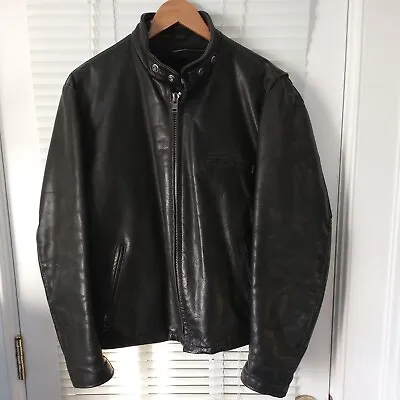 $415 • Buy Vintage SCHOTT 141 Black Moto CAFE RACER Leather JACKET USA