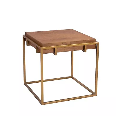 Keira End Table Reclaimed Oak Block Top Distressed Gold FAST + FREE SHIPPING • $299