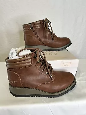 Blowfish Malibu City Fashion  Boots Size 10 Side Zip NIB. Rust Redwood Vegan • $44