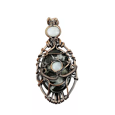 Moroccan Mud Crack Fossil Copper Gift Evil Eye And Wire Wrapped Pendant 2.64  • $19.20