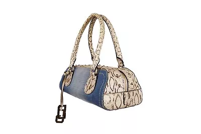 DOLCE & GABBANA Vintage Blue Denim  Bowler Bag Handbag Jeans Snakeskin • $185