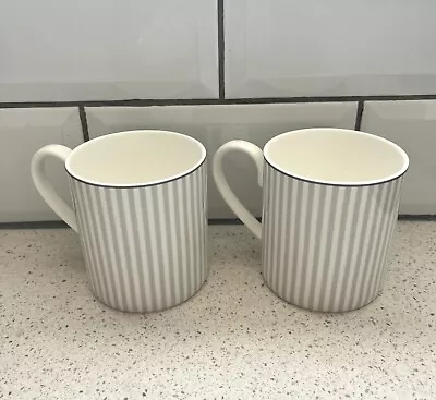 2 X Marks & Spencer Hampton Bone China White/grey Striped Mug • £8