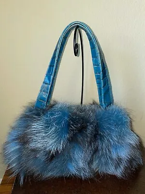 PAOLO MASI Real Fur HANDBAG New SHIP FREE Blue Made In ITALY Two Handles • $599