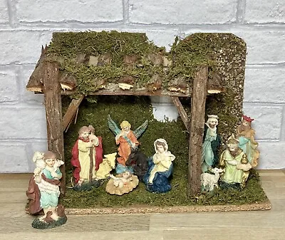 Vintage NATIVITY SCENE Set 11 PORCELAIN FIGURES XG237 Wooden Stables Boxed • £29.99