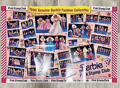 Vintage 1990 Barbie Pink Stamp Club Poster 1990 Genuine Barbie Fashion Club • $16