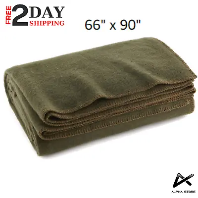 $42.99 • Buy Olive Green Wool Blanket Warm Fire Retardant Blanket US Military Style 66  X 90 