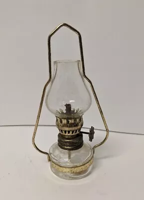 Vintage Miniature Clear Glass Oil Lamp Wick Burner Kerosene Brass Bracket Hanger • $14.99