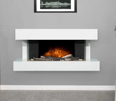 £597.90 • Buy Large Electric Fire White Wall Mounted Remote Fireplace Led Flame Logs 48  Long
