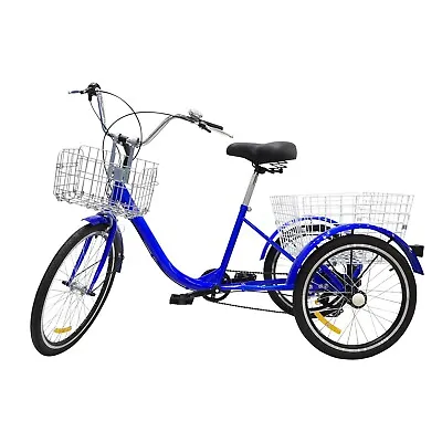 $243.99 • Buy 24in Adults Tricycle 7 Speed 3-Wheel W/ Basket For Shopping / Installation Tools